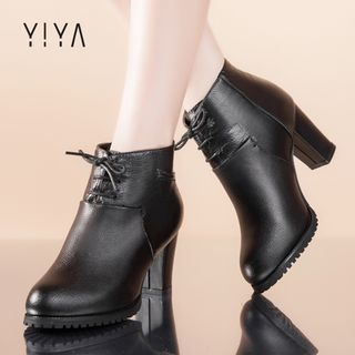 YIYA Genuine Leather Heeled Ankle Boots