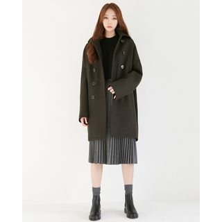 Someday, if Detachable-Lapel Double-Breasted Wool Blend Coat