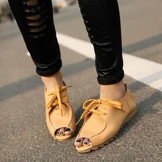 Chryse Peep-Toe Lace-up Flat Sandals