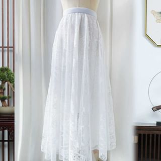 High Rise Plain Lace Maxi A-Line Skirt