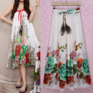 Flore Feather-Accent Floral Maxi Skirt