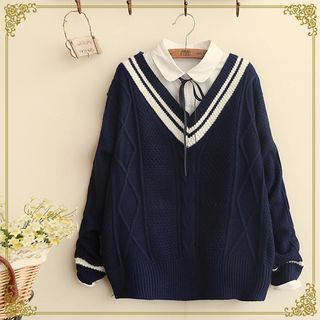 Fairyland Cable Knit V-Neck Sweater