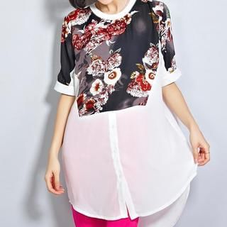 Sayumi Short-Sleeve Floral Print Chiffon Top