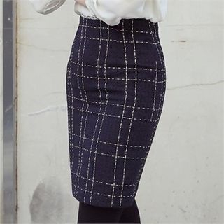 ode' Check Tweed Pencil Skirt