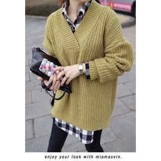 Miamasvin V-Neck Rib-Knit Wool Blend Sweater