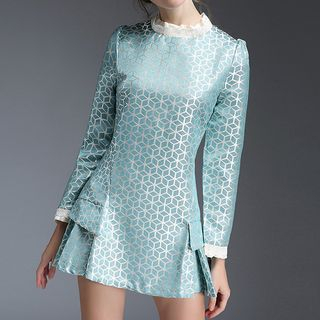 Kotiro Lace Trim Geometric Pattern A-Line Dress