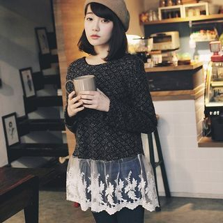 Tokyo Fashion Lace Hem M lange Sweater