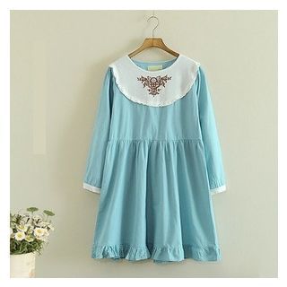 Blu Pixie Long-Sleeve Embroidered Collar Dress