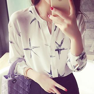 Fashion Street Starfish Print Chiffon Shirt