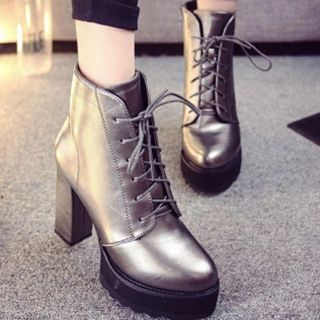 Forkix Boots Lace-Up Chunky Heel Platform Short Boots