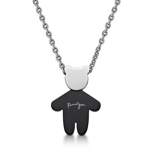 Kenny & co. Shiny Bear Pendant with Necklace Silver & Ip Black- One Size