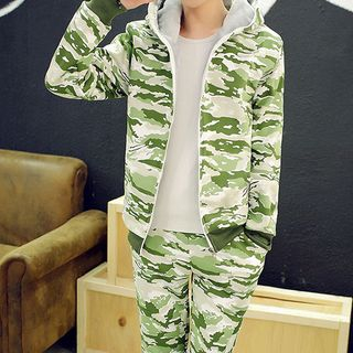 Danjieshi Set: Hooded Camouflage Zip Jacket + Sweatpants