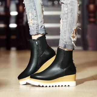 JY Shoes Genuine Leather Platform Wedge Ankle Boots