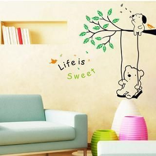 LESIGN Bear and Swing Wall Sticker Black and Green - One Size