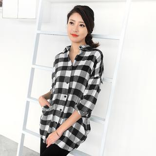 59 Seconds Gingham Long Shirt Black and White - One Size
