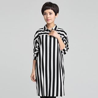 OnceFeel 3/4 Sleeved Pinstriped Shirtdress