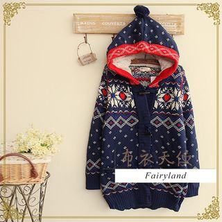 Fairyland Hooded Nordic Print Cardigan