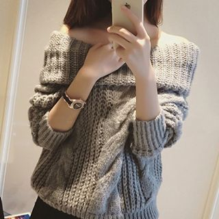 Eva Fashion Off-Shoulder Cable Knit Sweater