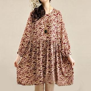 Yammi Long-Sleeve Print A-Line Chiffon Dress