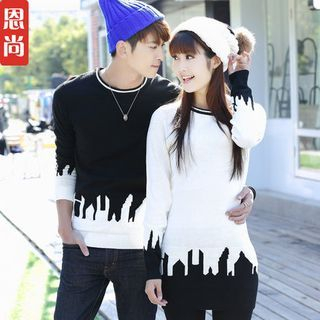 Igsoo Couple Matching Contrast Printed Knit Top