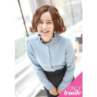 Lemite Frill-Neck Denim Blouse