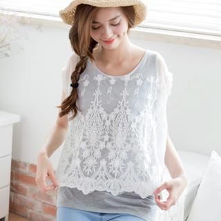 OrangeBear Mock Two-Piece Lace Top