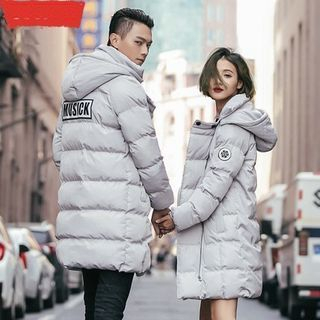 Evolu Matching Couple Appliqu  Hooded Padded Coat