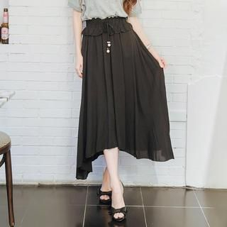Tokyo Fashion Pleated-Waist Asymmetric-Hem Long Skirt