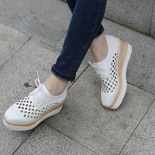 Pretty in Boots Perforated Wedge Oxfords