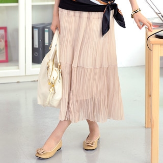 Tiered Maxi Skirt Beige - One Size