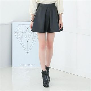GLAM12 Elastic-Waist A-Line Faux-Leather Miniskirt