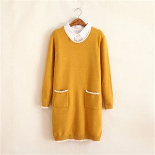 P.E.I. Girl Lace Pocket Long-Sleeved Knitted Sweater