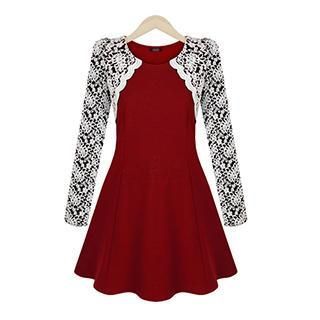 Eloqueen Long-Sleeve Floral Lace Panel Dress