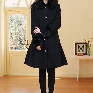 XINLAN Furry-Trim Wool Coat