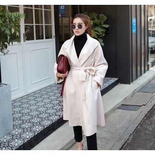 Miamasvin Wide-Lapel Wool Blend Coat with Belt