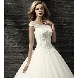 MSSBridal Cap-Sleeve Ball Gown Wedding Dress