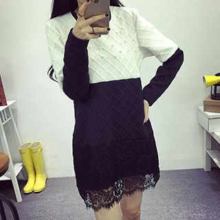 Fashion Street Lace Panel Long-Sleeve Dress