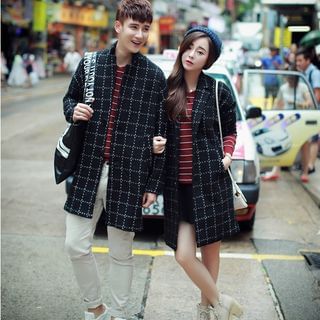 Evolu Matching Couple Check Single-Breasted Coat