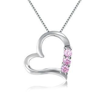 MBLife.com 925 Silver Pink CZ Heart Necklace, Women Jewelry Gift