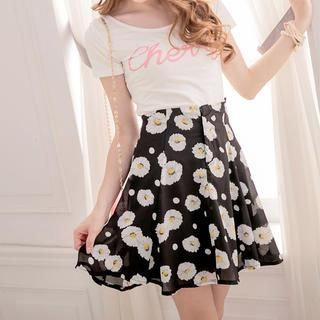Tokyo Fashion High-Waist Floral Chiffon A-Line Skirt