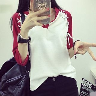 Magic Mirror Lace-Up Elbow-Sleeve T-Shirt