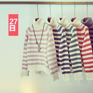 27 Days Turtleneck Stripe Knit Top