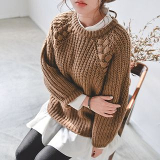 JUSTONE Raglan-Sleeve Cable-Knit Sweater