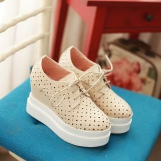 JY Shoes Perforated Lace-Up Platform Shoes