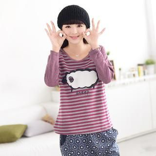 59 Seconds Sheep Appliqué Long-Sleeve Striped Top