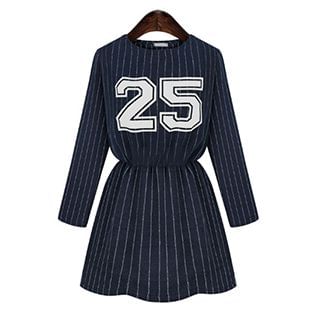 Eloqueen Long-Sleeve Numbering Stripe Dress