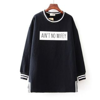 Mamaladies Long-Sleeve Contrast-Stripe Lettering Maternity Top