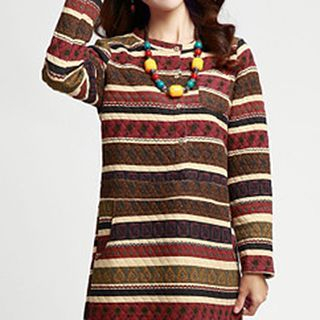 Jiuni Long-Sleeve Patterned Quilted Dress