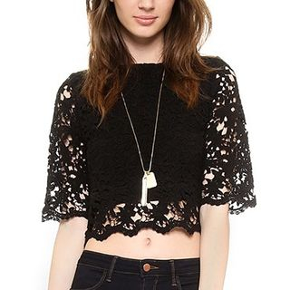 Flobo Elbow-Sleeve Lace Top