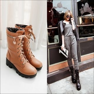 Colorful Shoes Faux Leather Lace Up Mid-calf Boots